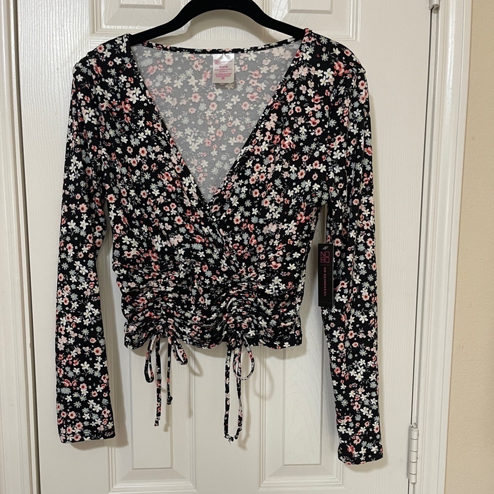 No Boundaries Floral Cropped Long Sleeve Top